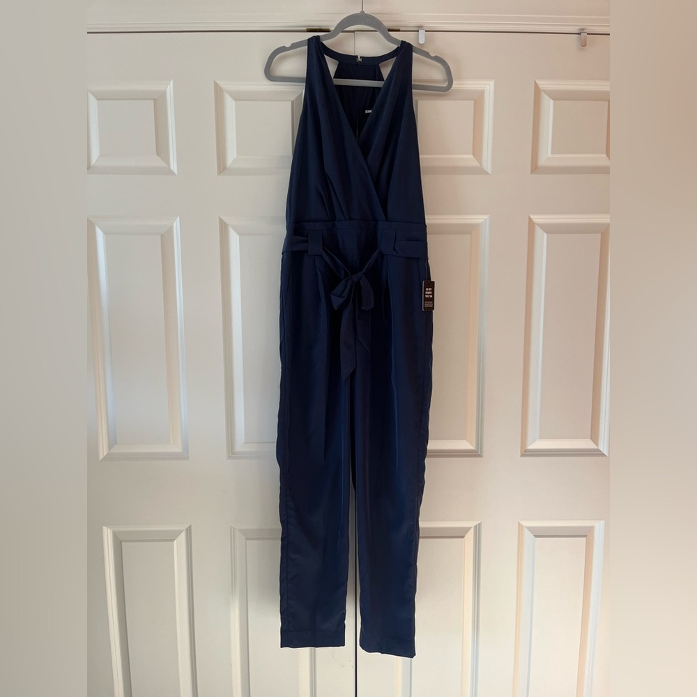 NWT Express Navy Sleeveless Wrap style Jumpsuit with Waist Tie
